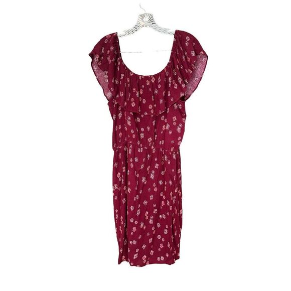 NWT LOFT Off the Shoulder Lightweight Flowy Dress Maroon Size Medium - Picture 1 of 11